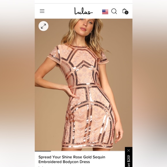 Lulus Spread Your Shine Rose Gold Sequin Embroidered Dress, Size Small - Picture 5 of 5